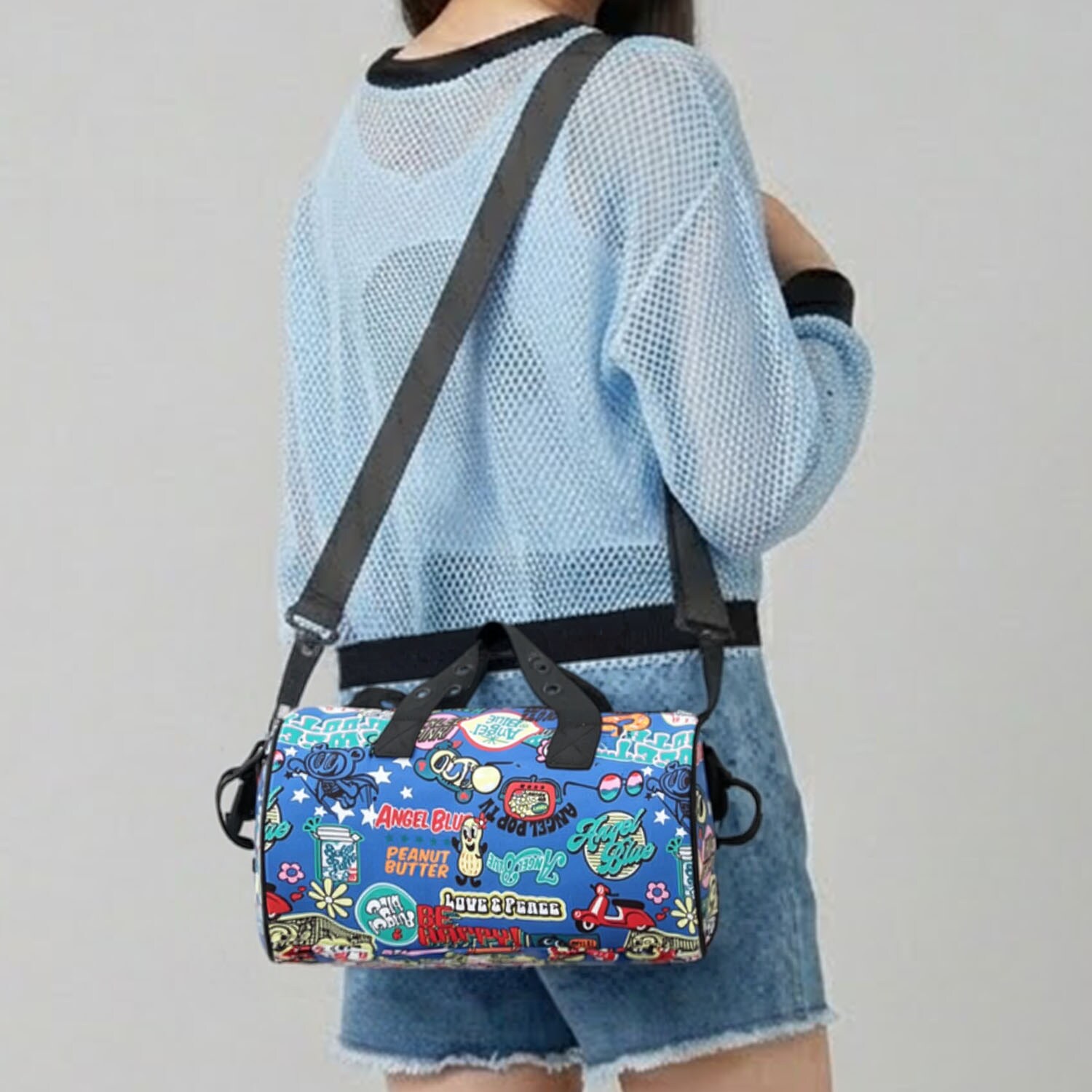 【エンジェルブルー】総柄ドラムバック