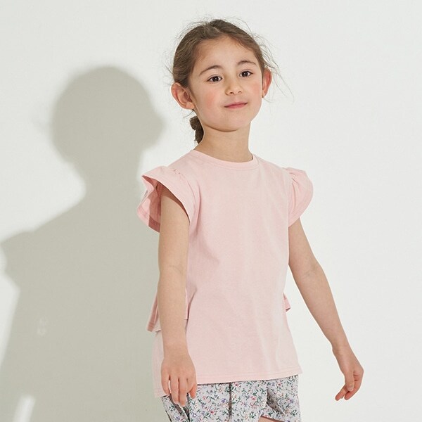 【型崩れしないやわらかコットン】フリル＆ギャザーデザインTシャツ