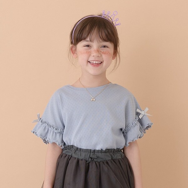 袖フリルリボントップス