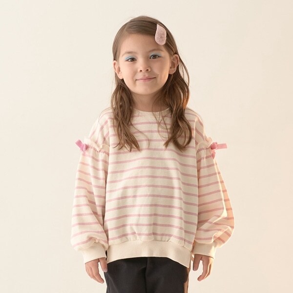 【表コットン毛玉バイバイ裏起毛】アソートリボン付きガーリートップス