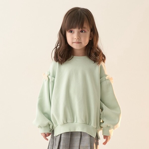 【表コットン毛玉バイバイ裏起毛】アソートリボン付きガーリートップス