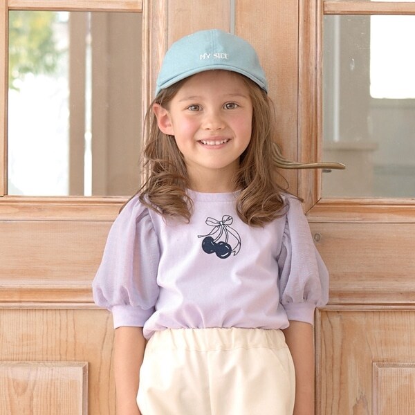 【型崩れしないやわらかコットン】シアースリーブリボンチェリートップス