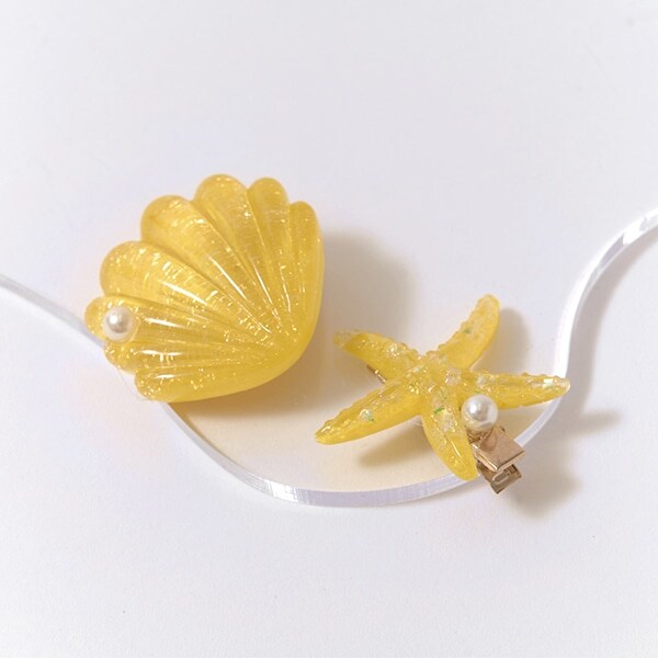 パール付きキラキラシェルヘアクリップ2Pセット