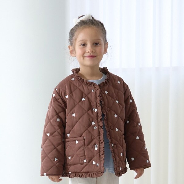 ノーカラーハート刺しゅうブルゾン