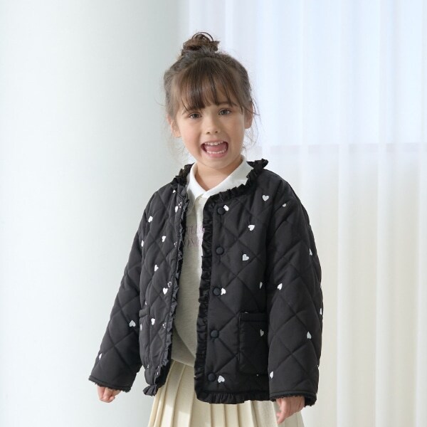 ノーカラーハート刺しゅうブルゾン