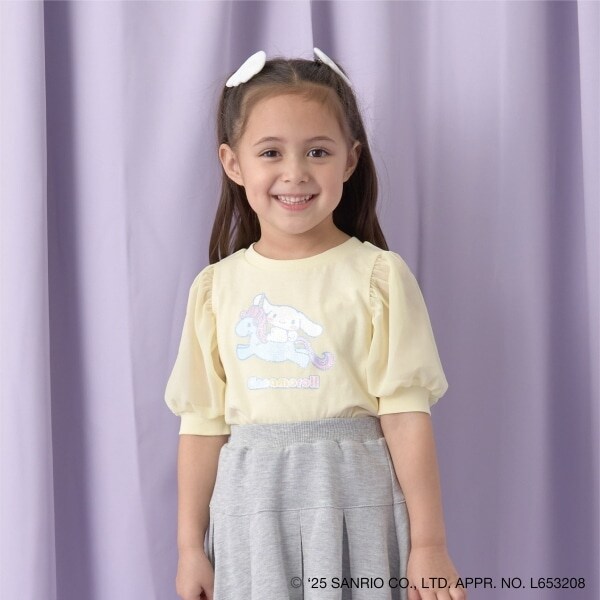 【サンリオキャラクターズ】【ソフトコットン】シナモロールオーロララメプリントパフTシャツ