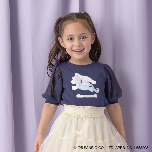 【サンリオキャラクターズ】【ソフトコットン】シナモロールオーロララメプリントパフTシャツ