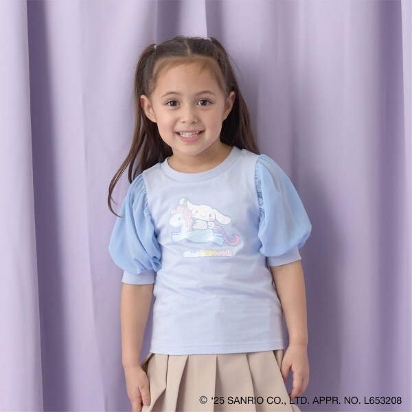 【サンリオキャラクターズ】【ソフトコットン】シナモロールオーロララメプリントパフTシャツ
