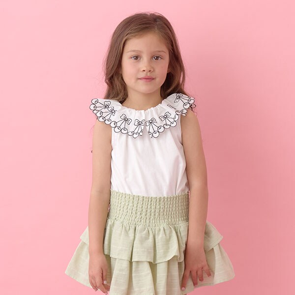 【ソフトコットン】チェリーレース衿トップス