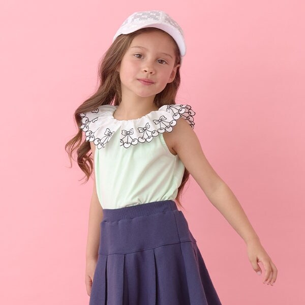 【ソフトコットン】チェリーレース衿トップス