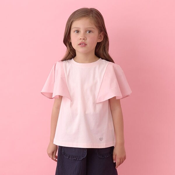 【前後どちらでもOK!】【ソフトコットン】フレアスリーブTシャツ