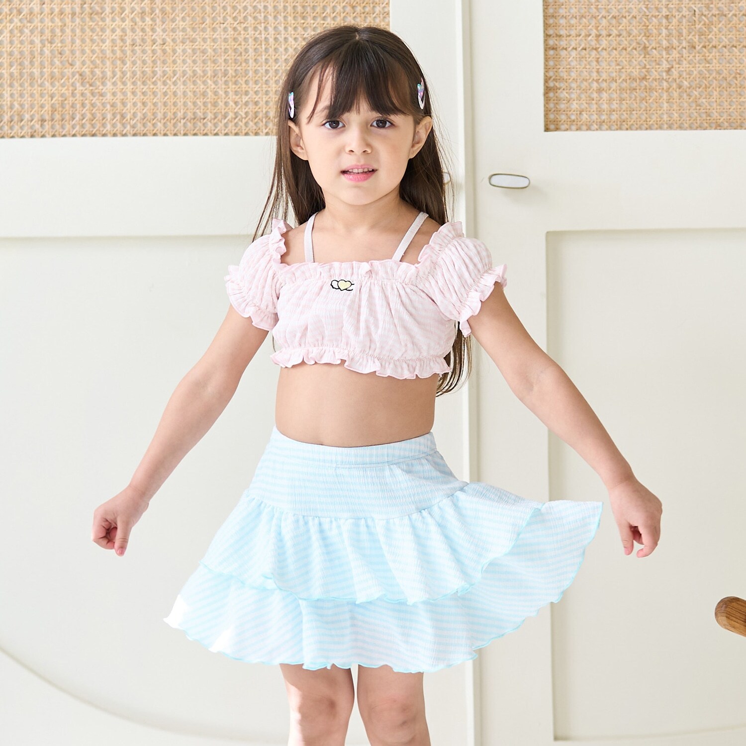 【SWIM】【水着】【UV加工】ギンガムチェックたっぷりギャザーセパレート