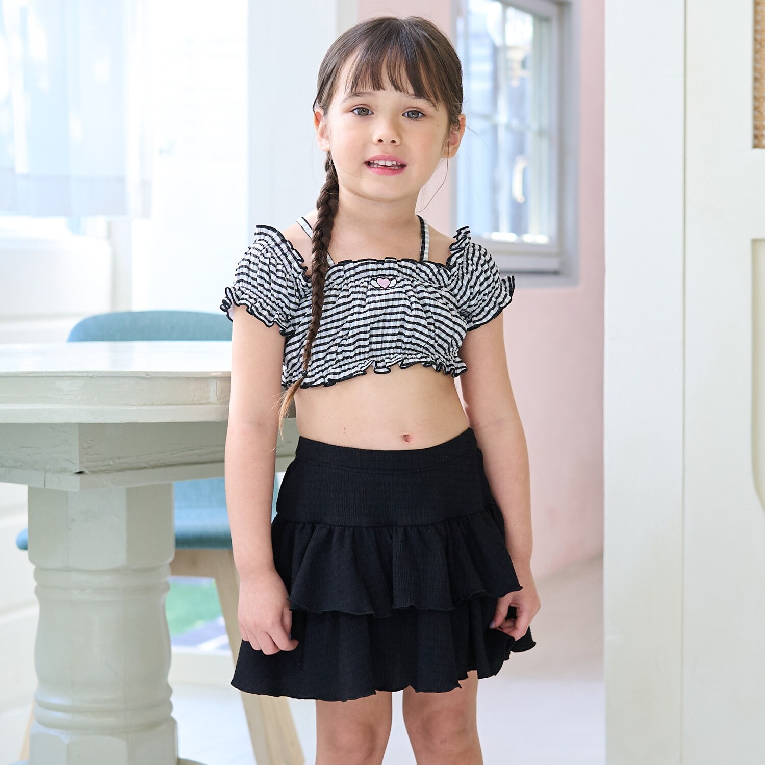 【SWIM】【水着】【UV加工】ギンガムチェックたっぷりギャザーセパレート