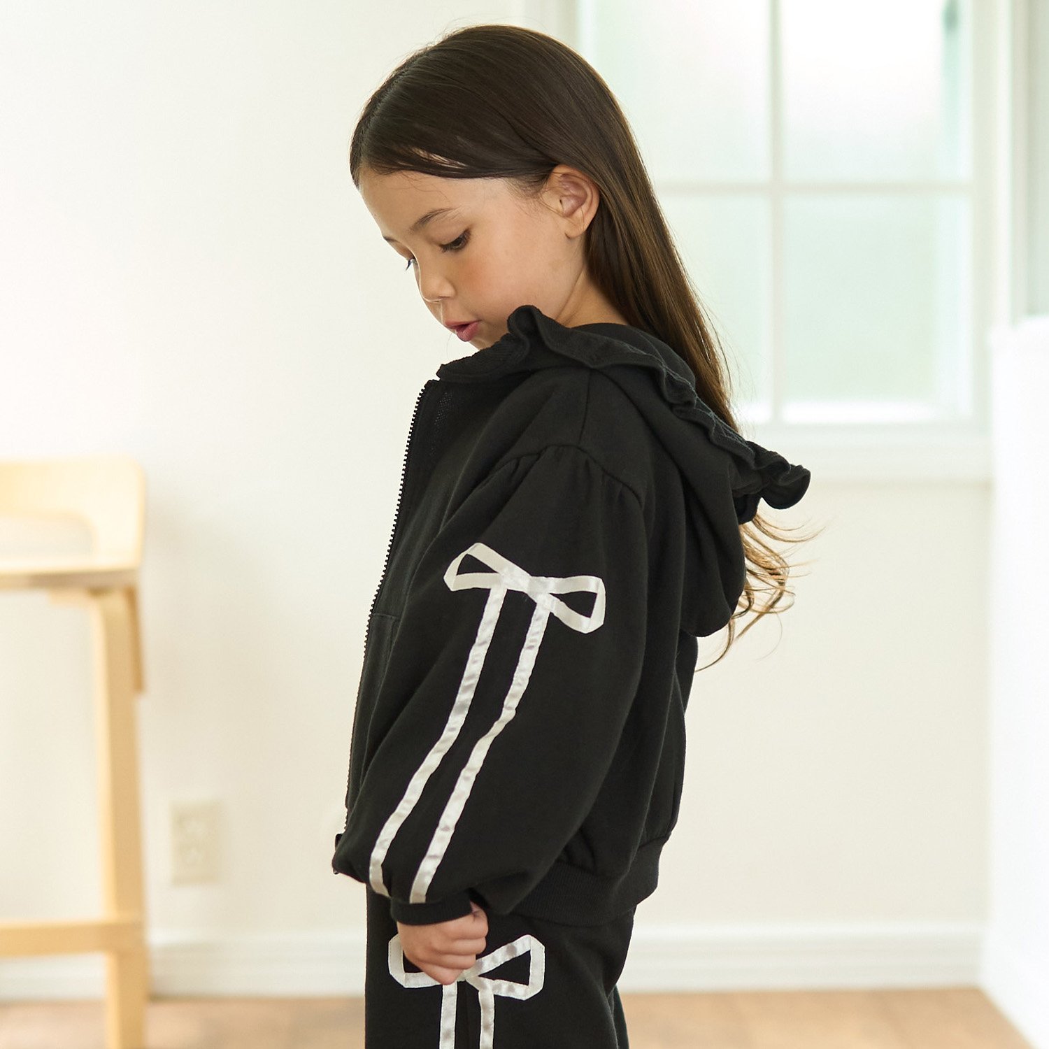 【セットアップ可】【毛玉バイバイ裏毛】リボンラインフルジップパーカ