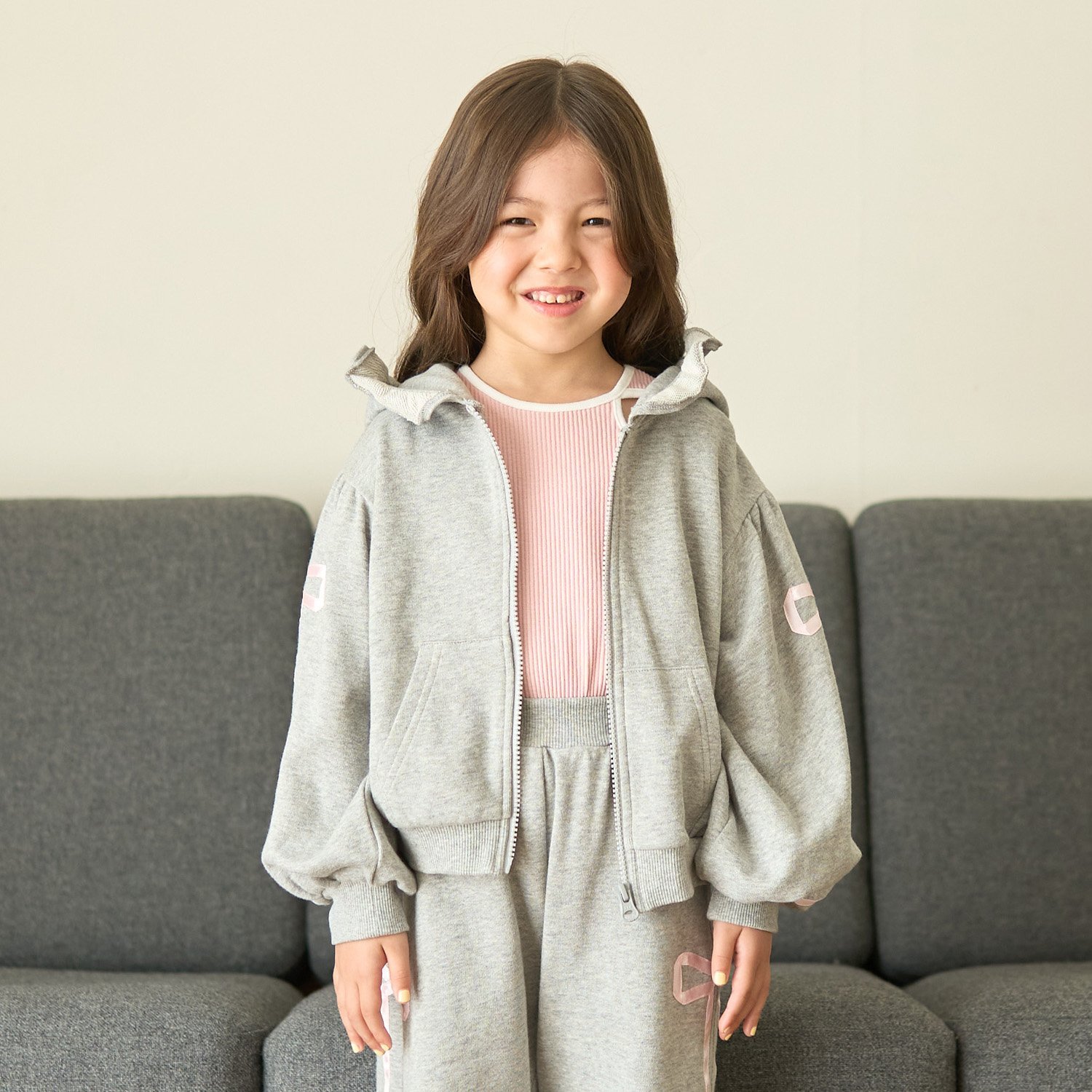 【セットアップ可】【毛玉バイバイ裏毛】リボンラインフルジップパーカ