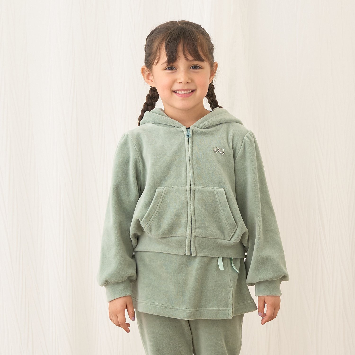 【もっちりベロア】【セットアップ可】ギャザースリーブジップパーカ