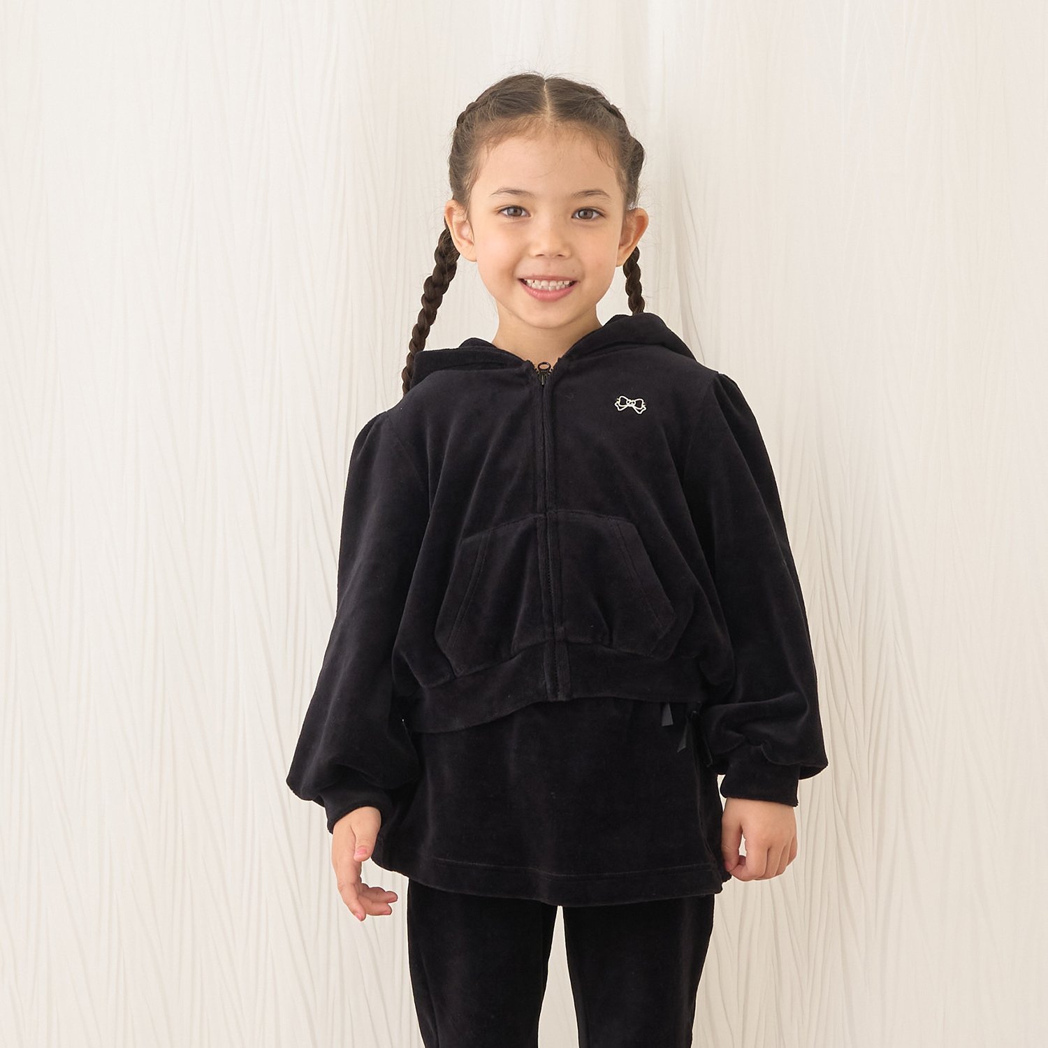 【もっちりベロア】【セットアップ可】ギャザースリーブジップパーカ