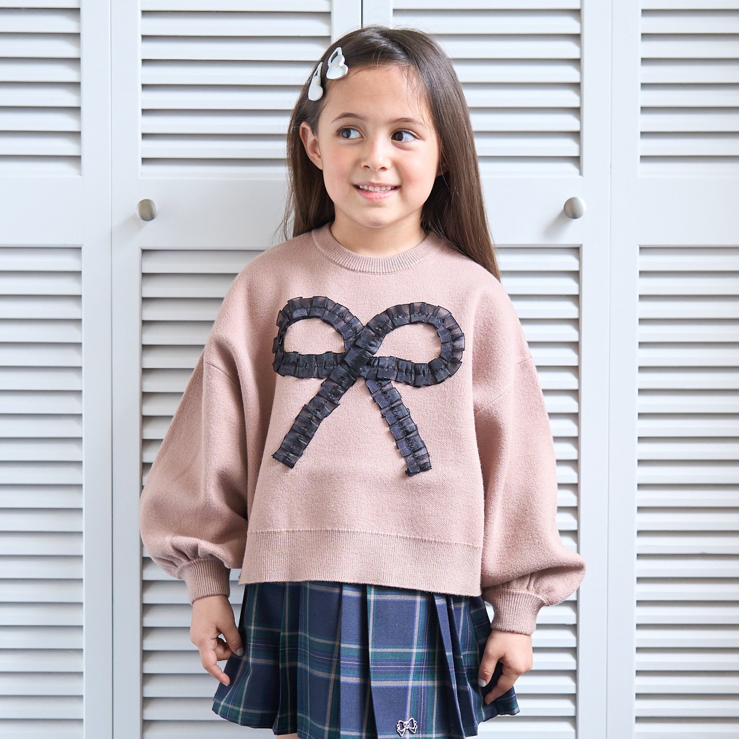 【マシュマロみたいな着心地】【マシンウォッシャブル】ハート・リボンアソートモチーフセーター