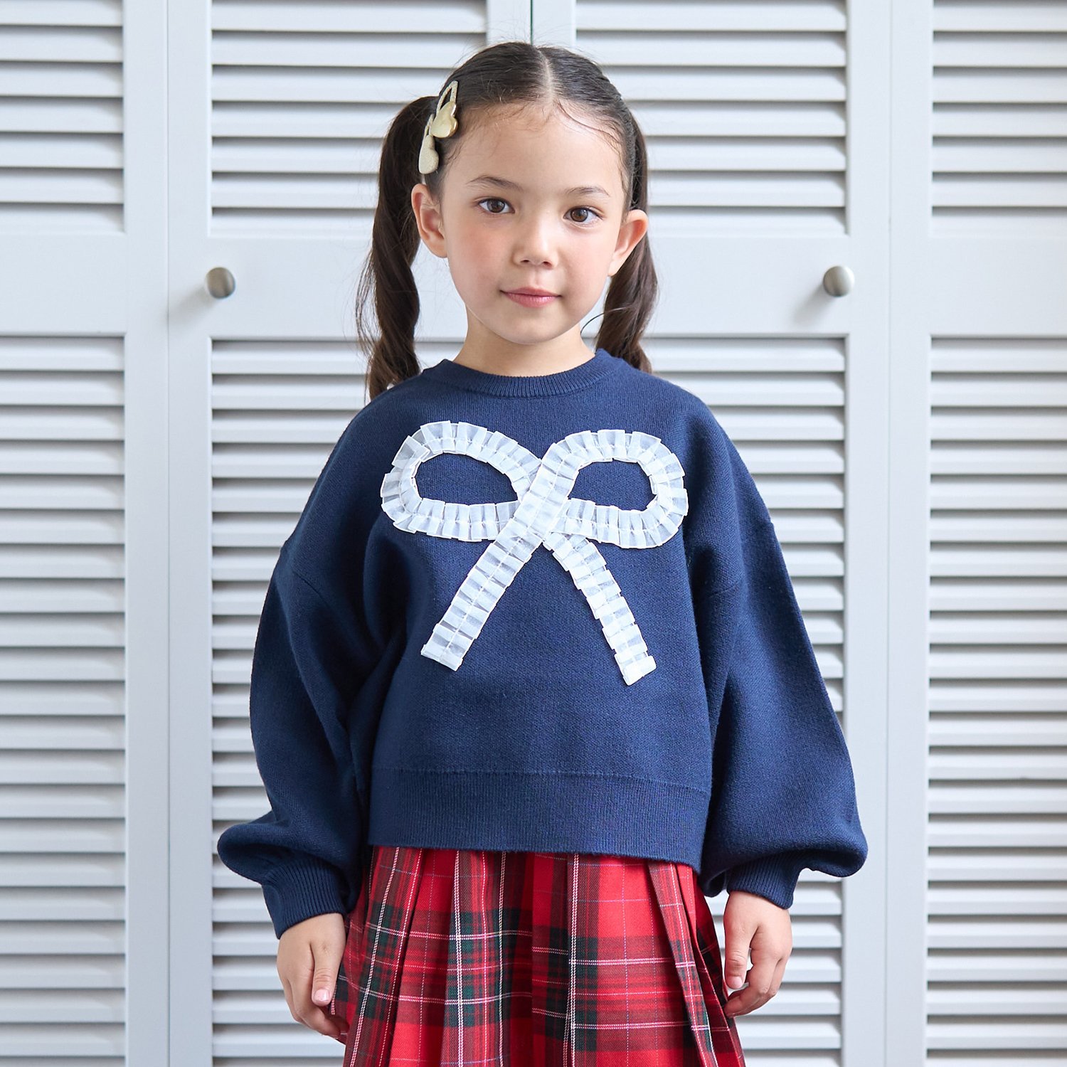 【マシュマロみたいな着心地】【マシンウォッシャブル】ハート・リボンアソートモチーフセーター