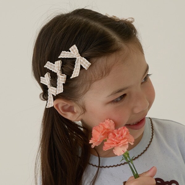 チェックリボンちびヘアクリップ6Pセット