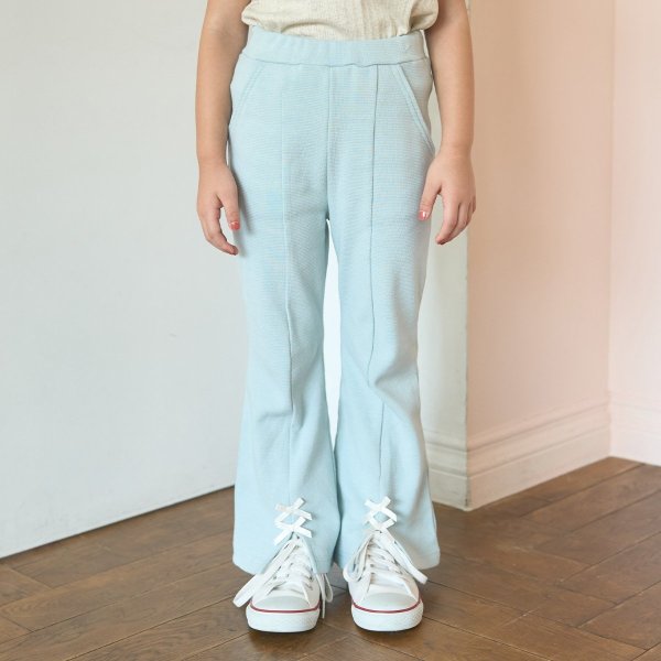 【ともパン】【裏起毛】裾リボン付きスリットフレアパンツ