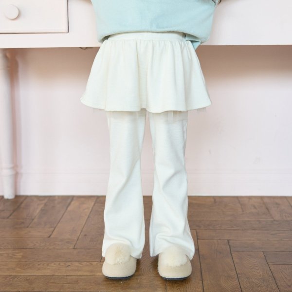 【ともパン】【裏起毛】ギャザースカート付きフレアパンツ