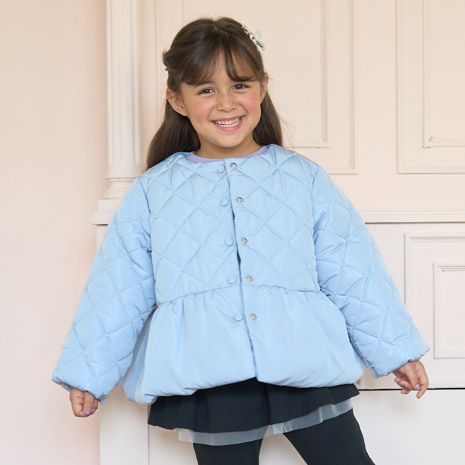 パール付きキルティングペプラムブルゾン