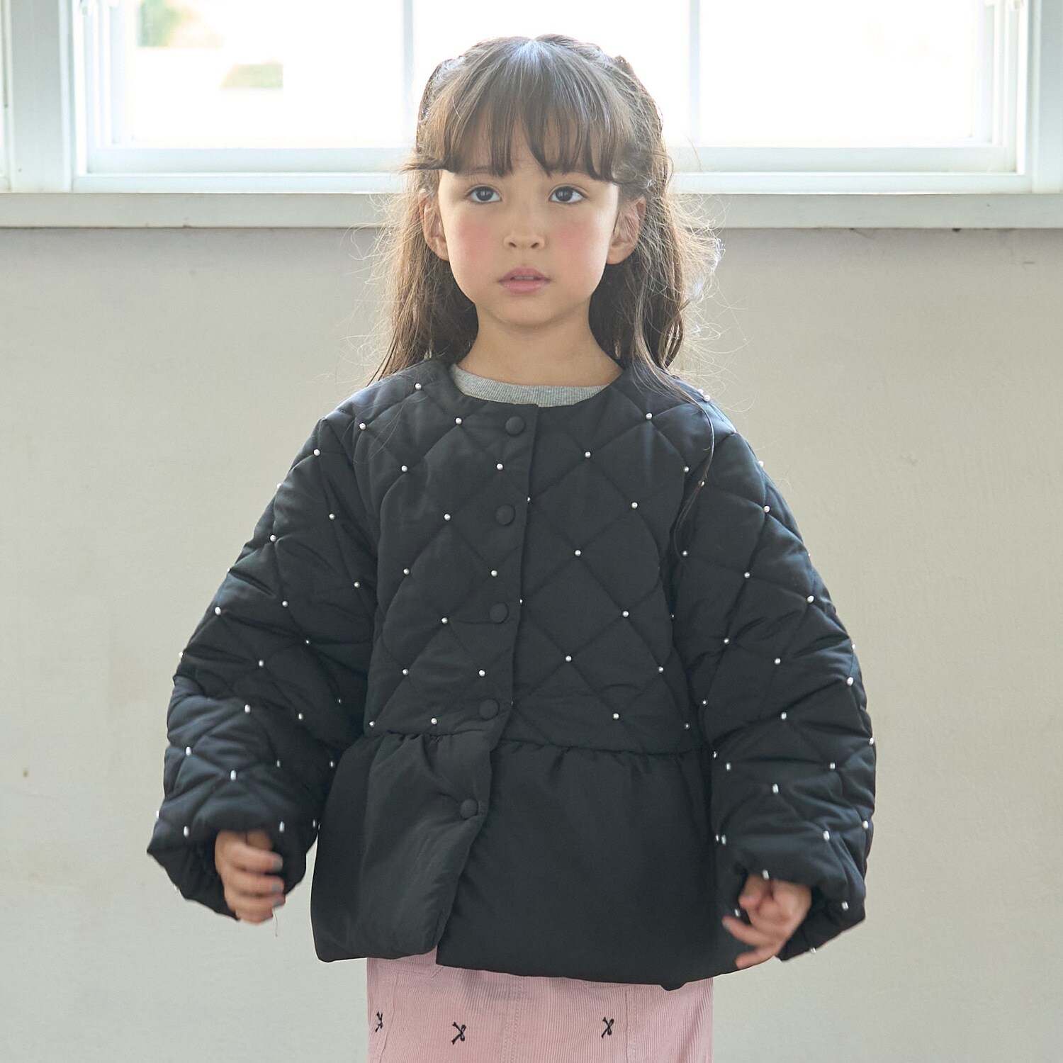 パール付きキルティングペプラムブルゾン