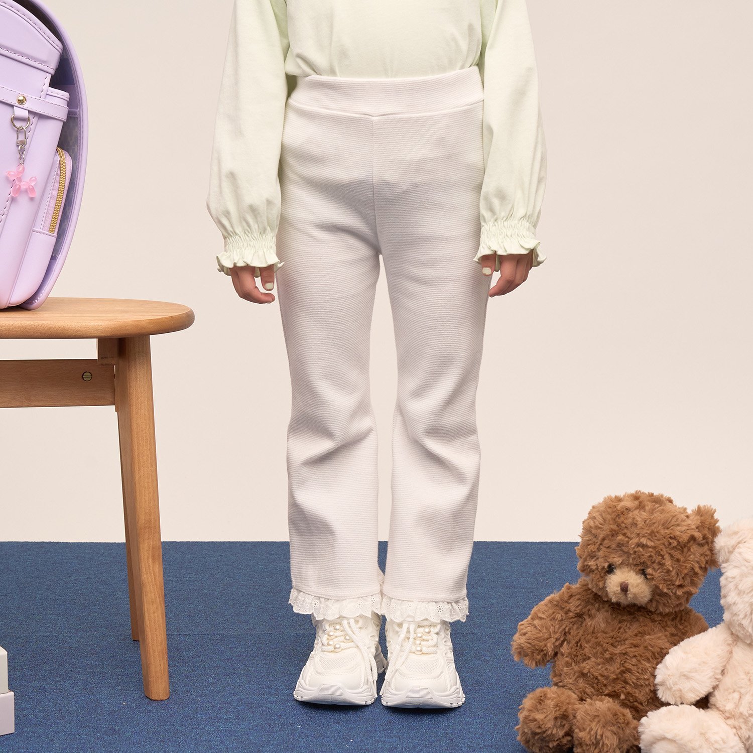 【ともパン】【防汚・速乾】裾チェリーレースフレアパンツ