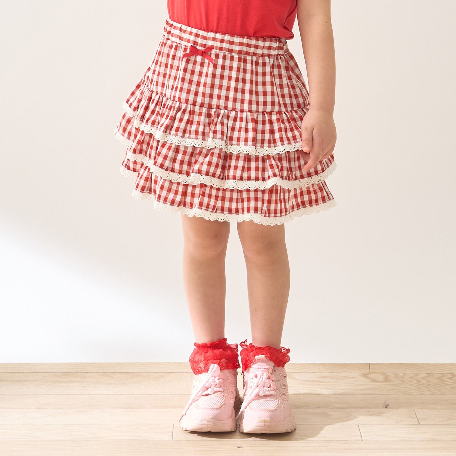 【UV加工】ギンガムチェックティアードスカート(インパン付き) 【Lycee mine バレエシリーズ】
