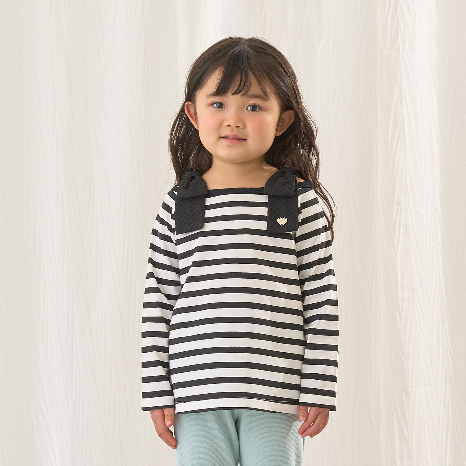 【綿100％】 【速乾・UV・型崩れしない】ボートネック肩リボンTシャツ