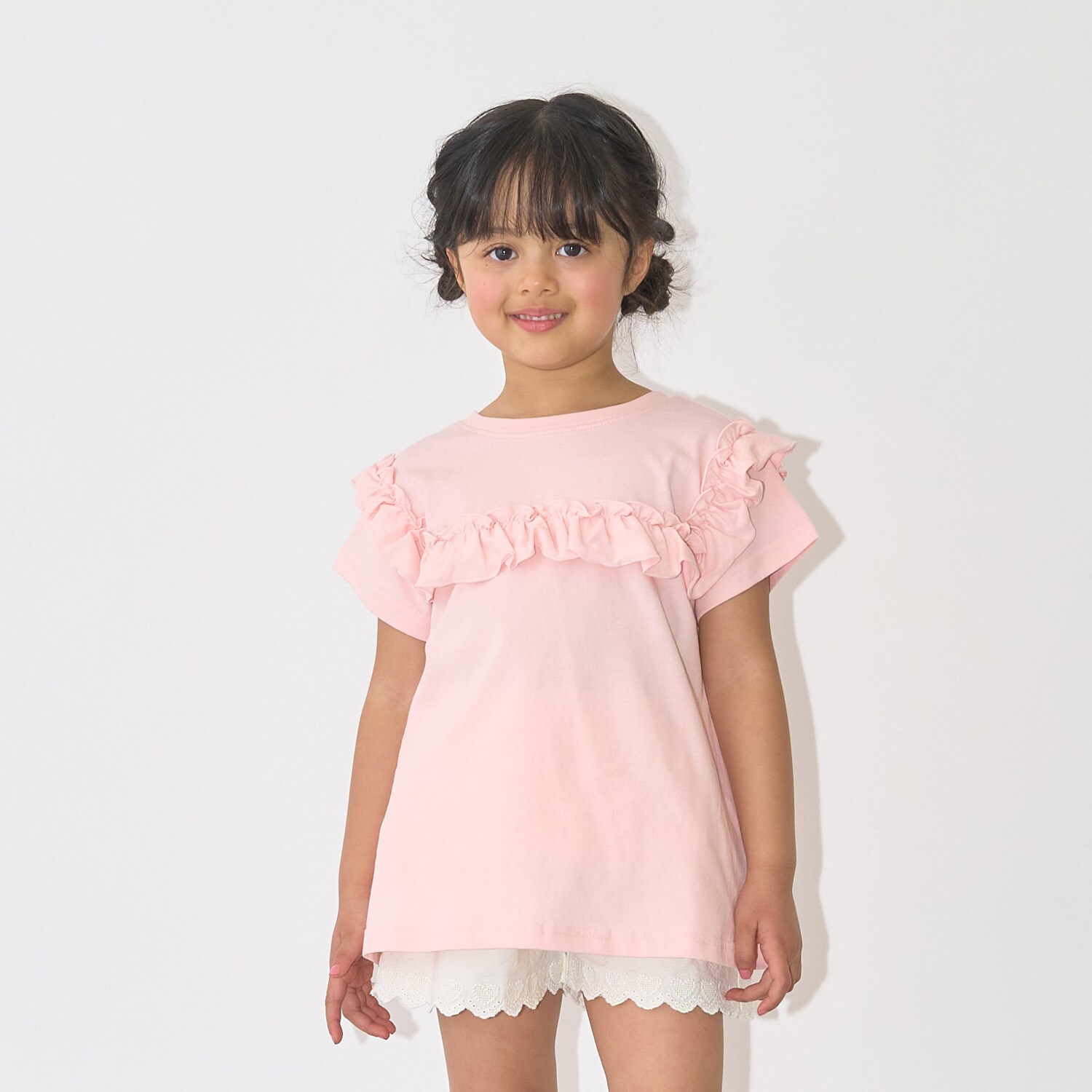 【綿100％】【速乾・UV・型崩れしない】【どちらが前でもOK】フリルAラインチュニックTシャツ