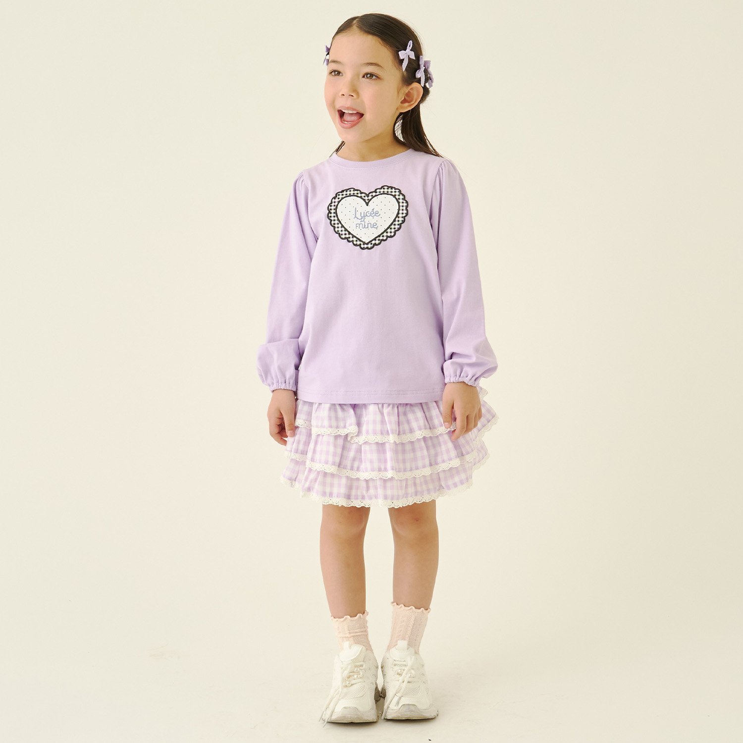 【速乾・UV・型崩れしない】ハートプリントふわっとパフスリーブTシャツ【Lycee mine バレエシリーズ】