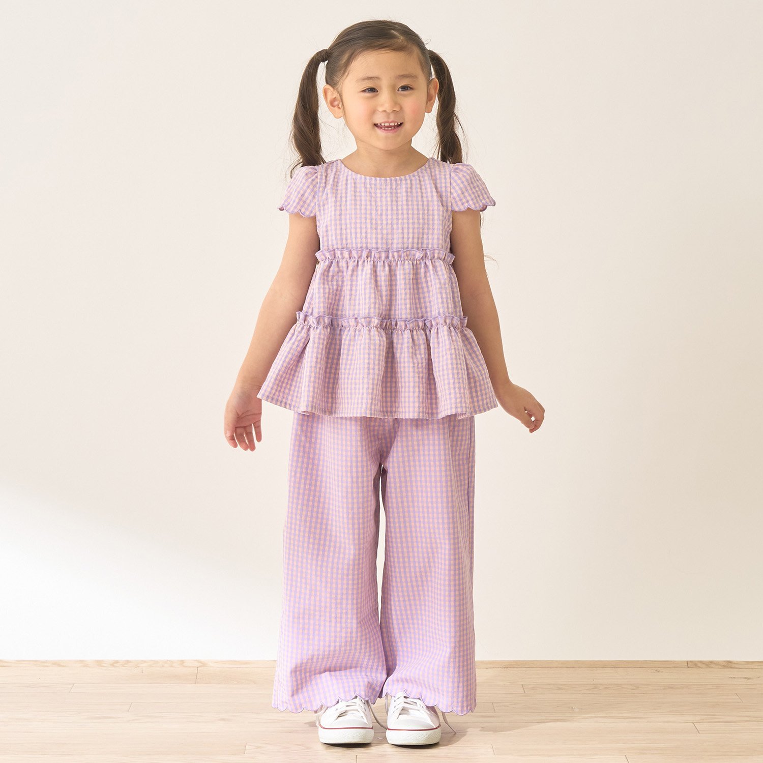 【セットアップ】アソート総柄ティアードブラウス・スカラップパンツセット