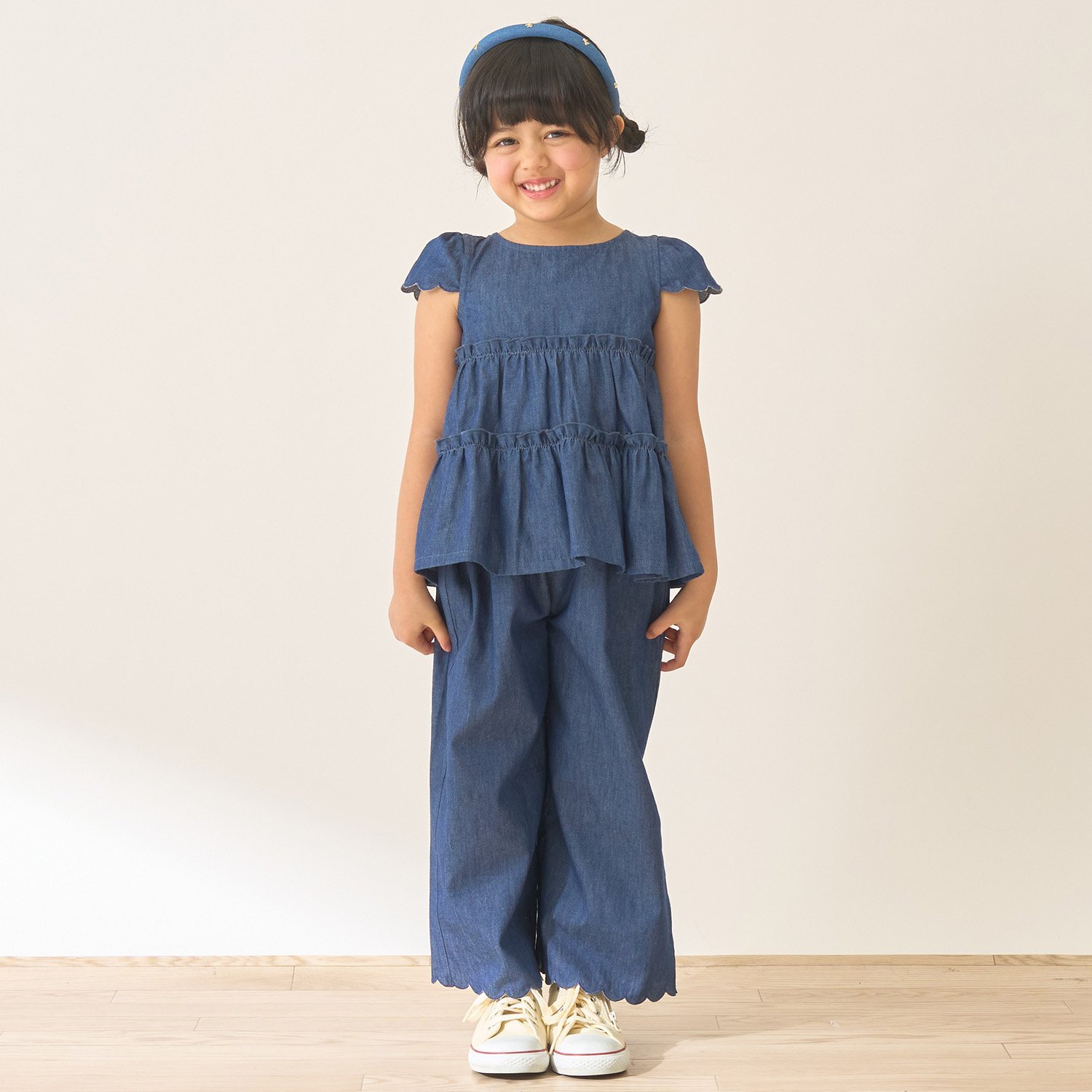 【セットアップ】アソート総柄ティアードブラウス・スカラップパンツセット