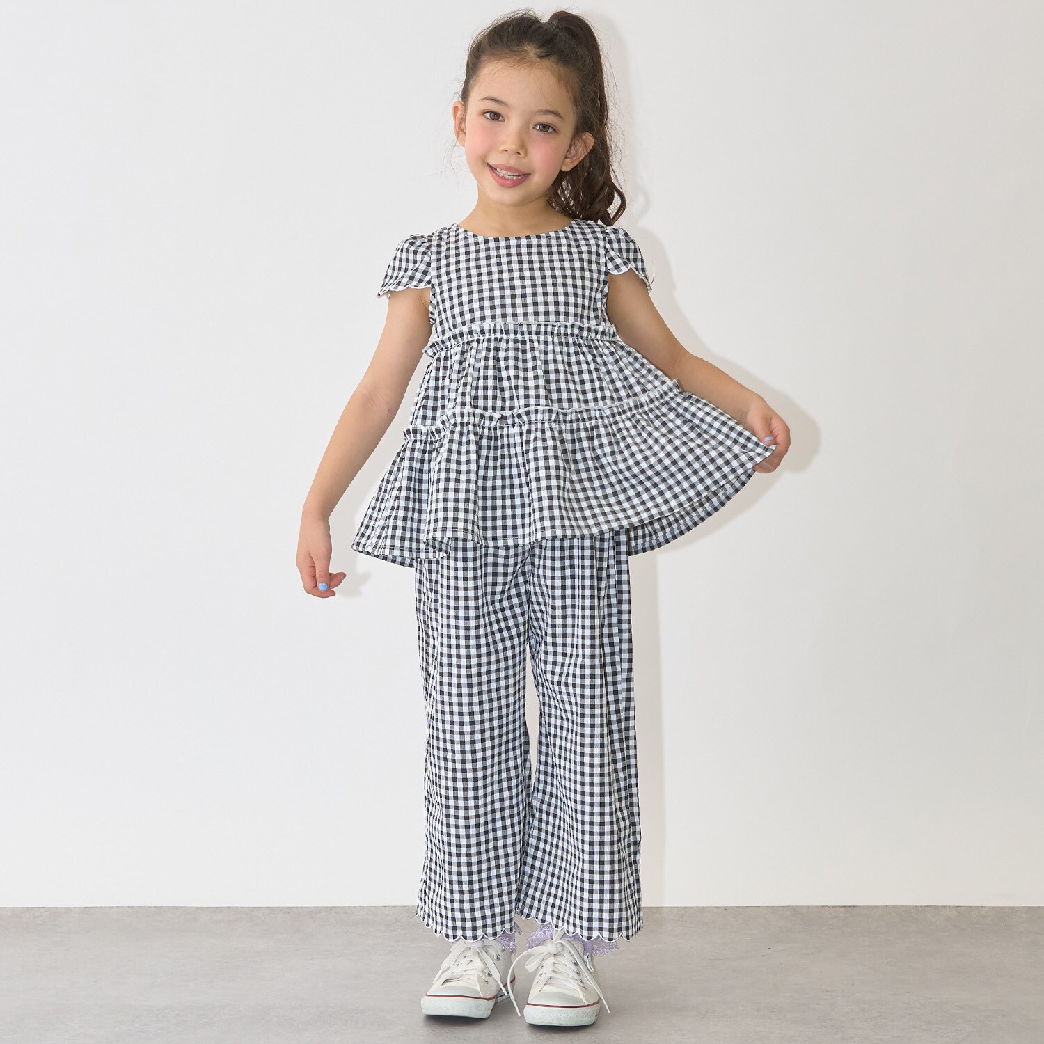 【セットアップ】アソート総柄ティアードブラウス・スカラップパンツセット