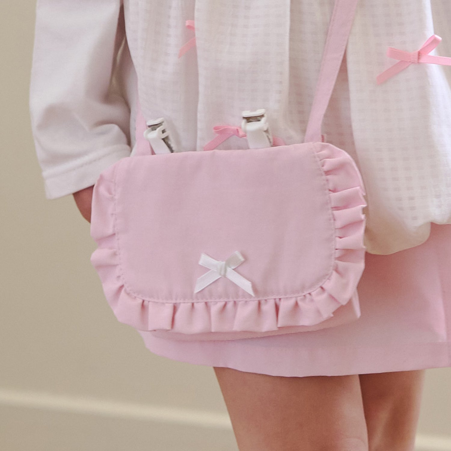 【スクール対応】【撥水・防汚・耐久・UV】リボン付きフリル移動ポケット