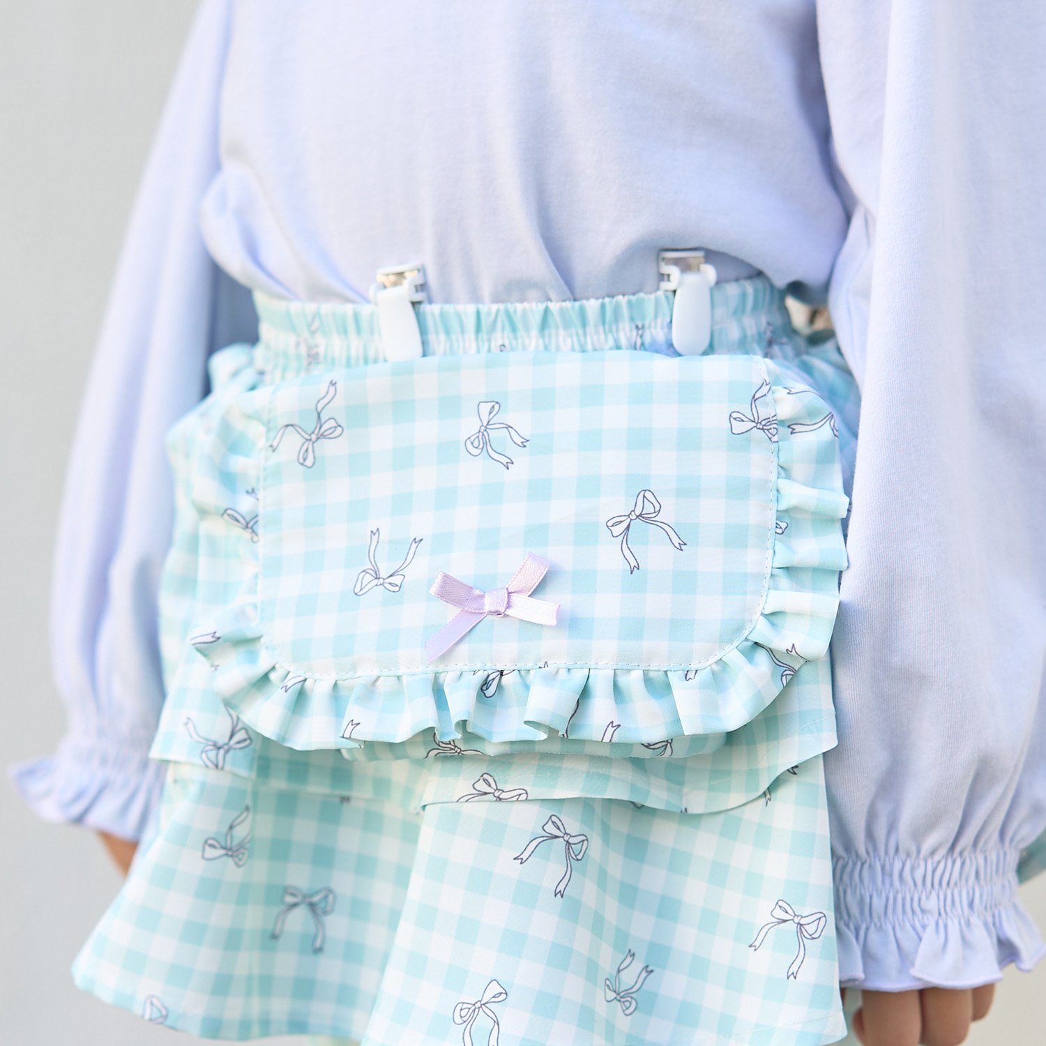 【スクール対応】【撥水・防汚・耐久・UV】リボン付きフリル移動ポケット