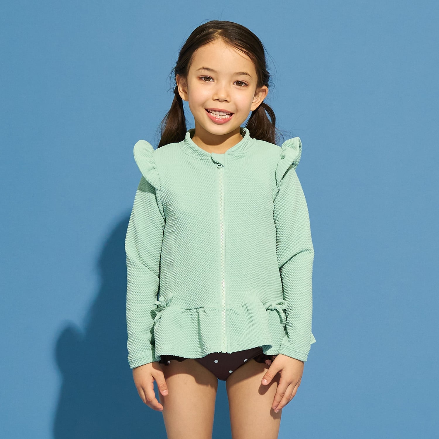 【SWIM】【UV カット】裾フリルフルジップラッシュガード