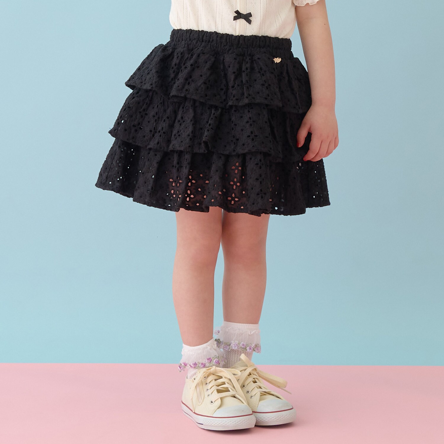 【綿100％】【セットアップ可能】コットンレースティアードスカート(インパン付)