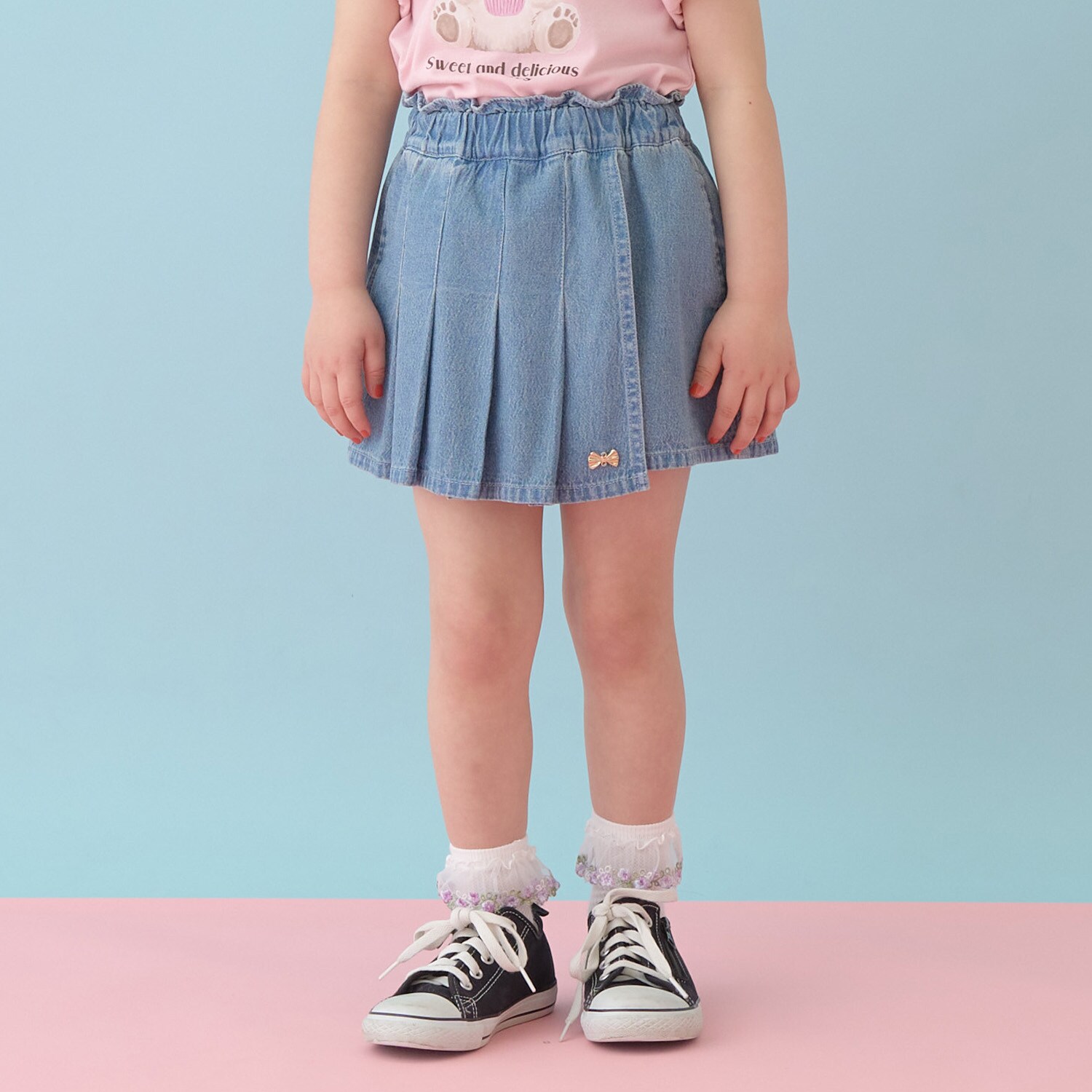 フロントプリーツハートポケットデニムスカパン