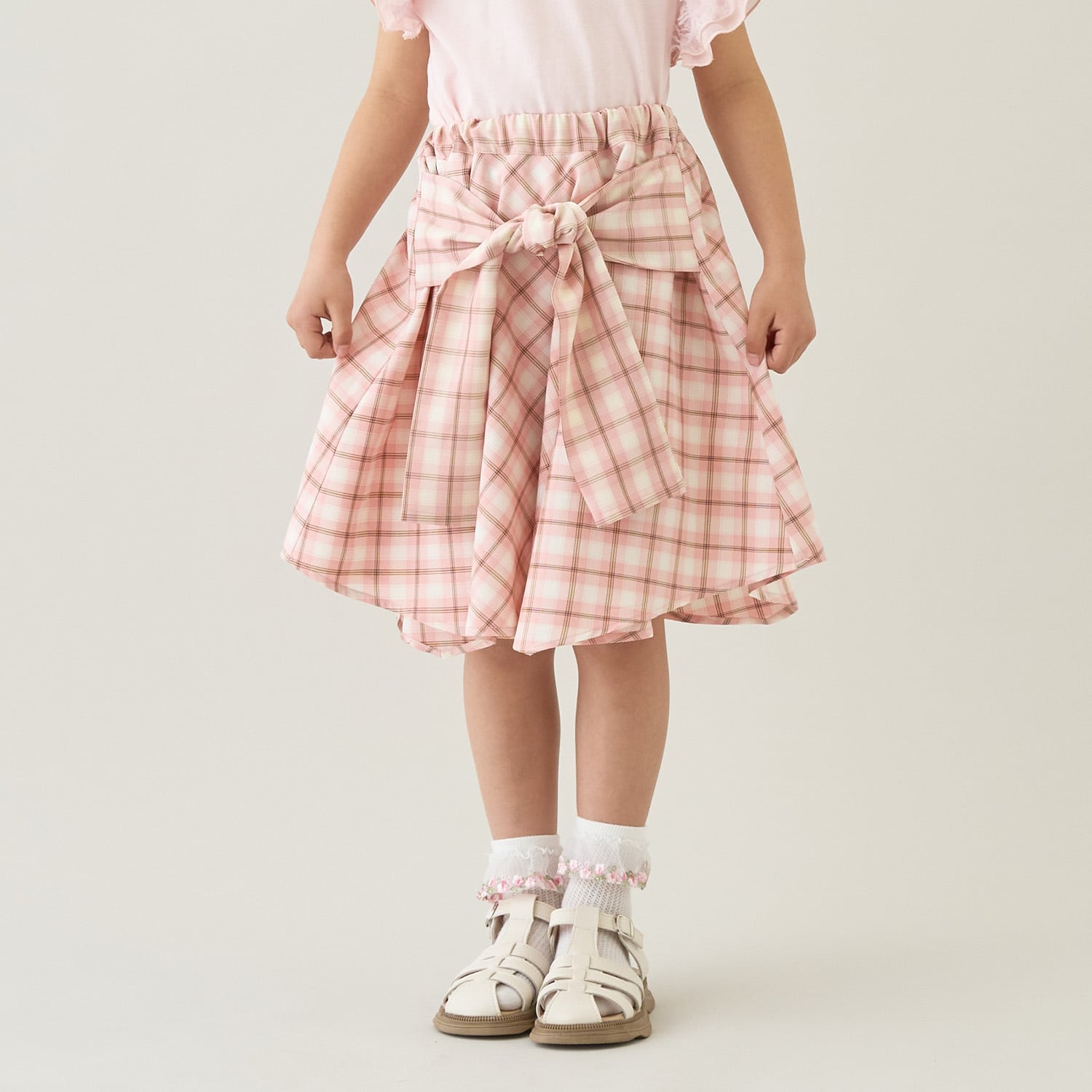 【予約/5月下旬～6月上旬入荷予定】【たっぷりギャザー】シャツ風チェックスカート(インパン付き)