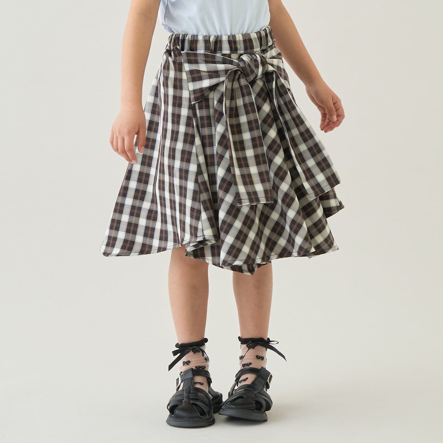 【予約/5月下旬～6月上旬入荷予定】【たっぷりギャザー】シャツ風チェックスカート(インパン付き)