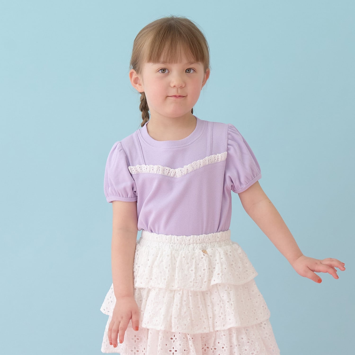 キャミフェイクレイヤードTレースシャツ