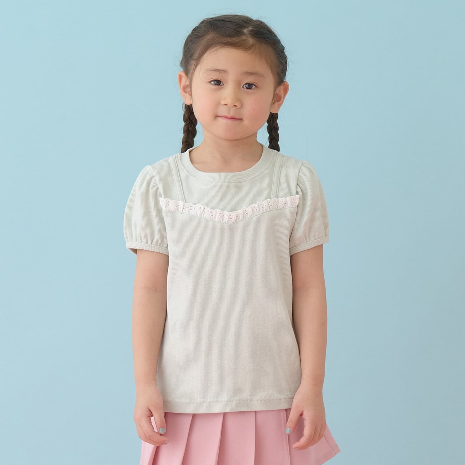 キャミフェイクレイヤードTレースシャツ