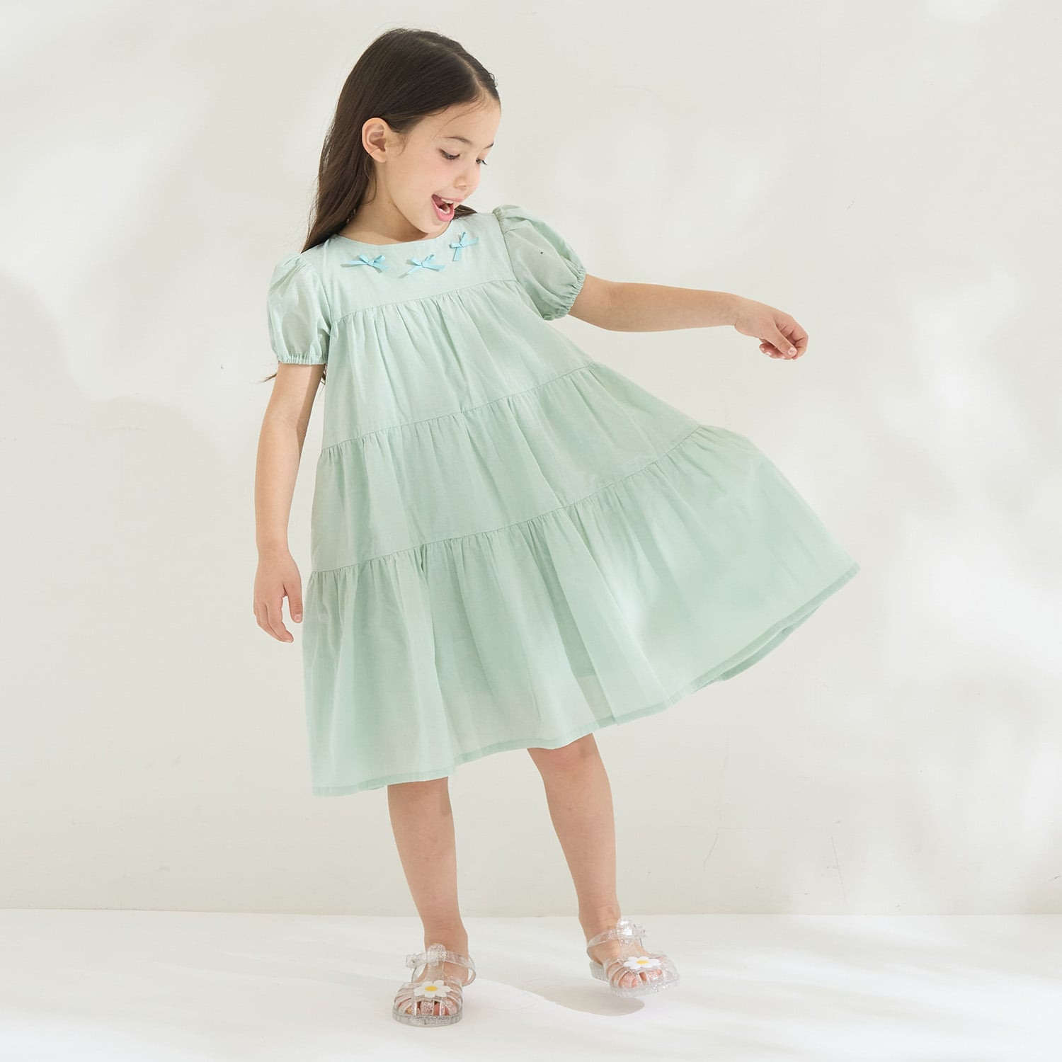 【綿100％】【かるふわ】ティアードワンピース