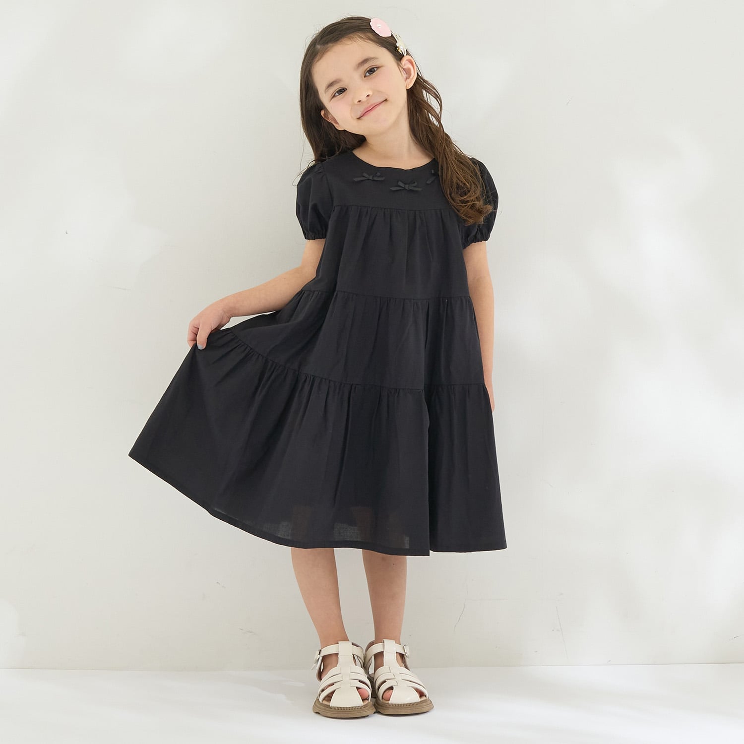 【綿100％】【かるふわ】ティアードワンピース