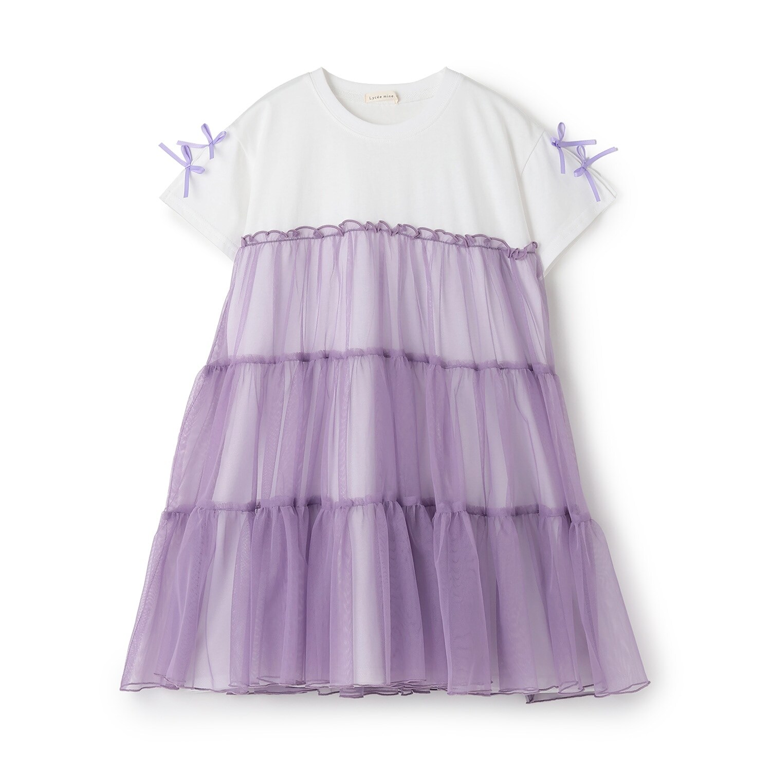 【綿100%】【シャーベットＴ】【UV・接触冷感・型崩れしない】ティアードチュールＴシャツワンピース【子供服】【キッズ】【女の子】