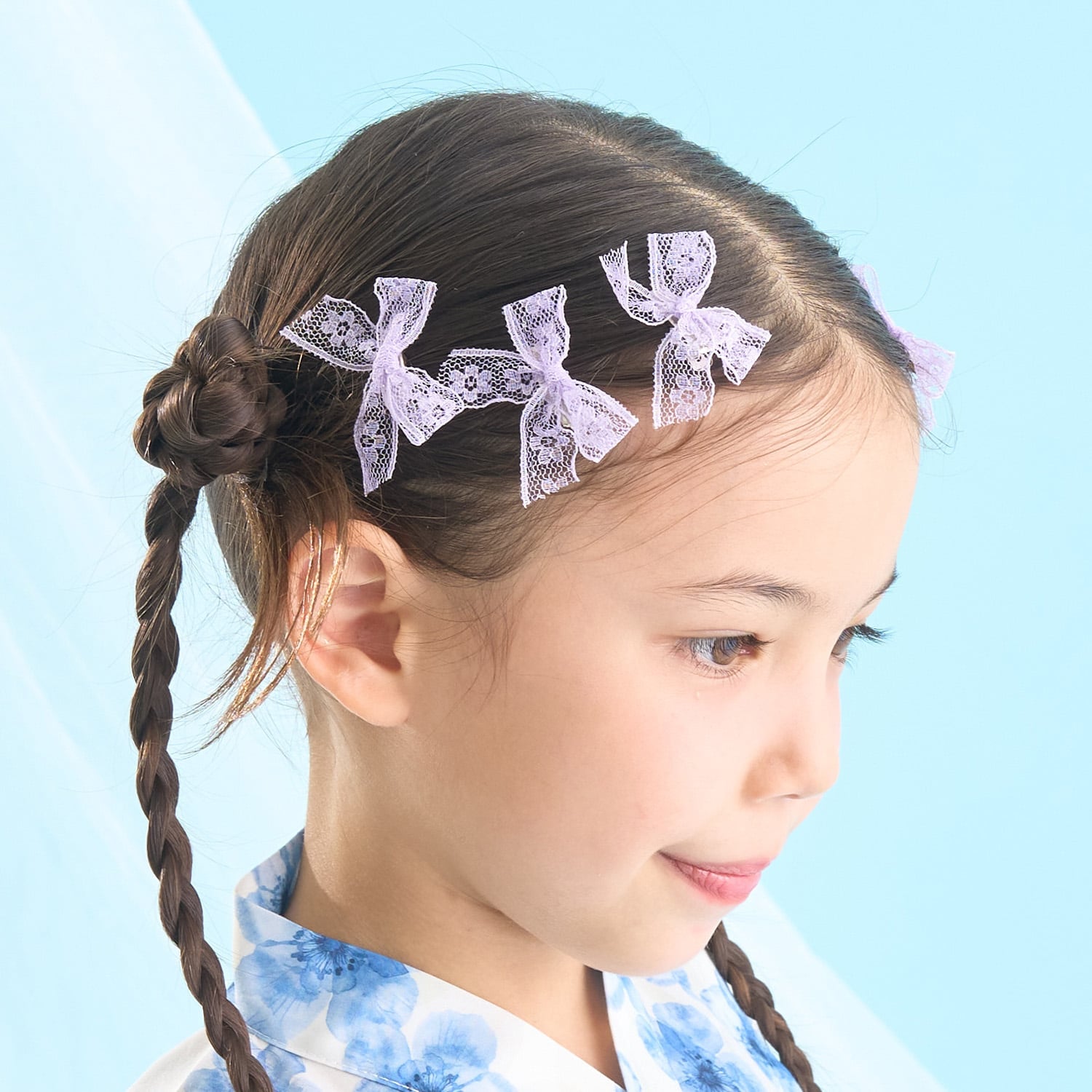 レースリボンミニヘアクリップ(6コセット)