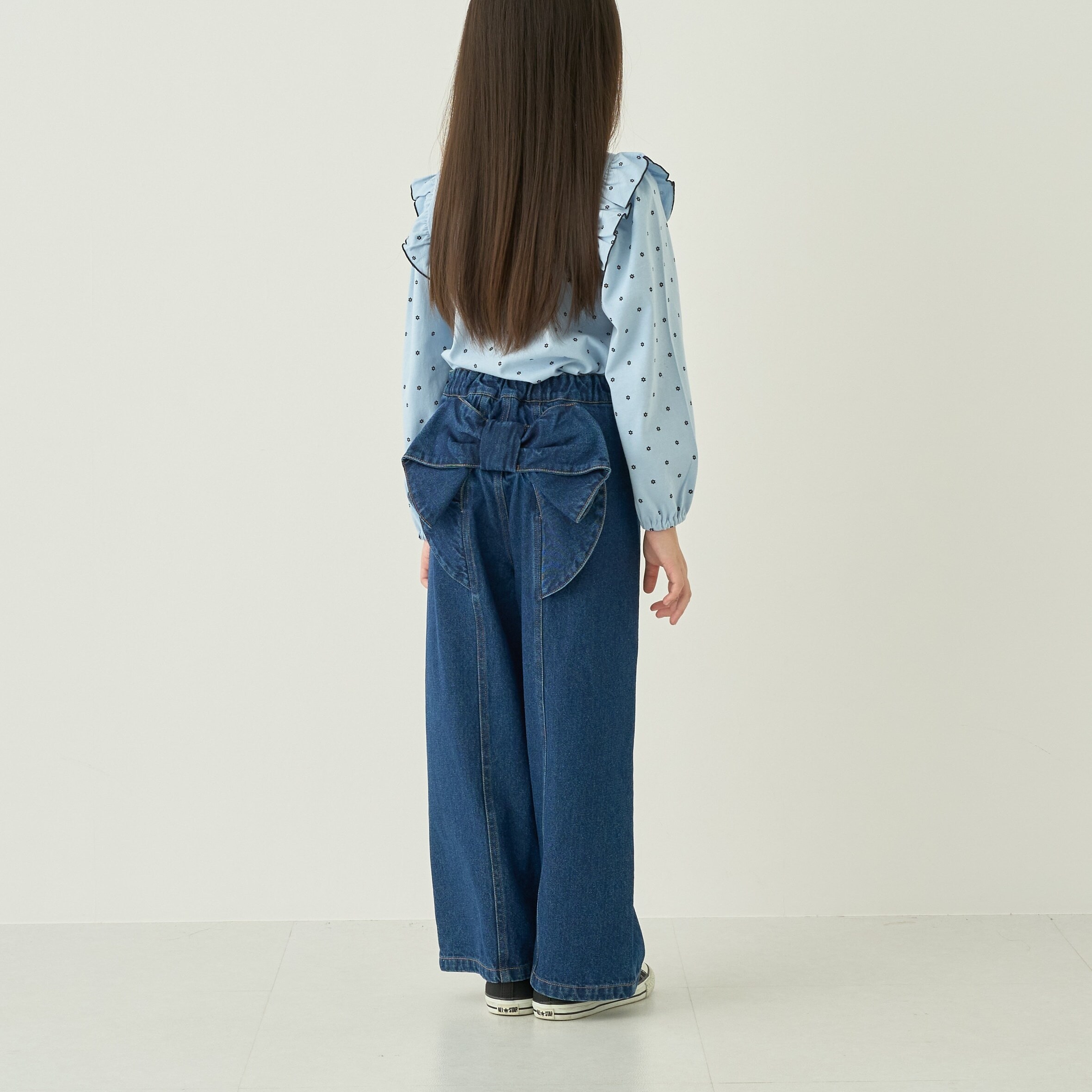 【スクールにもオススメ】バックリボンワイドデニムパンツ